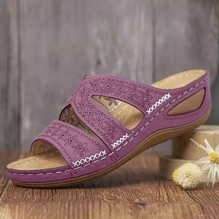 

LoyisViDion Womens Sandals Wedge Women s Multi-color Embroidered Sandals with Fish Mouth Platform Shoes Valentine s Day Deals Purple 11(46)