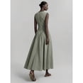 thumbnail image 2 of Green Striped Sleeveless Ruched Waist A-Line Maxi Dress, Casual Elegant Long Dress for Women, 2 of 6