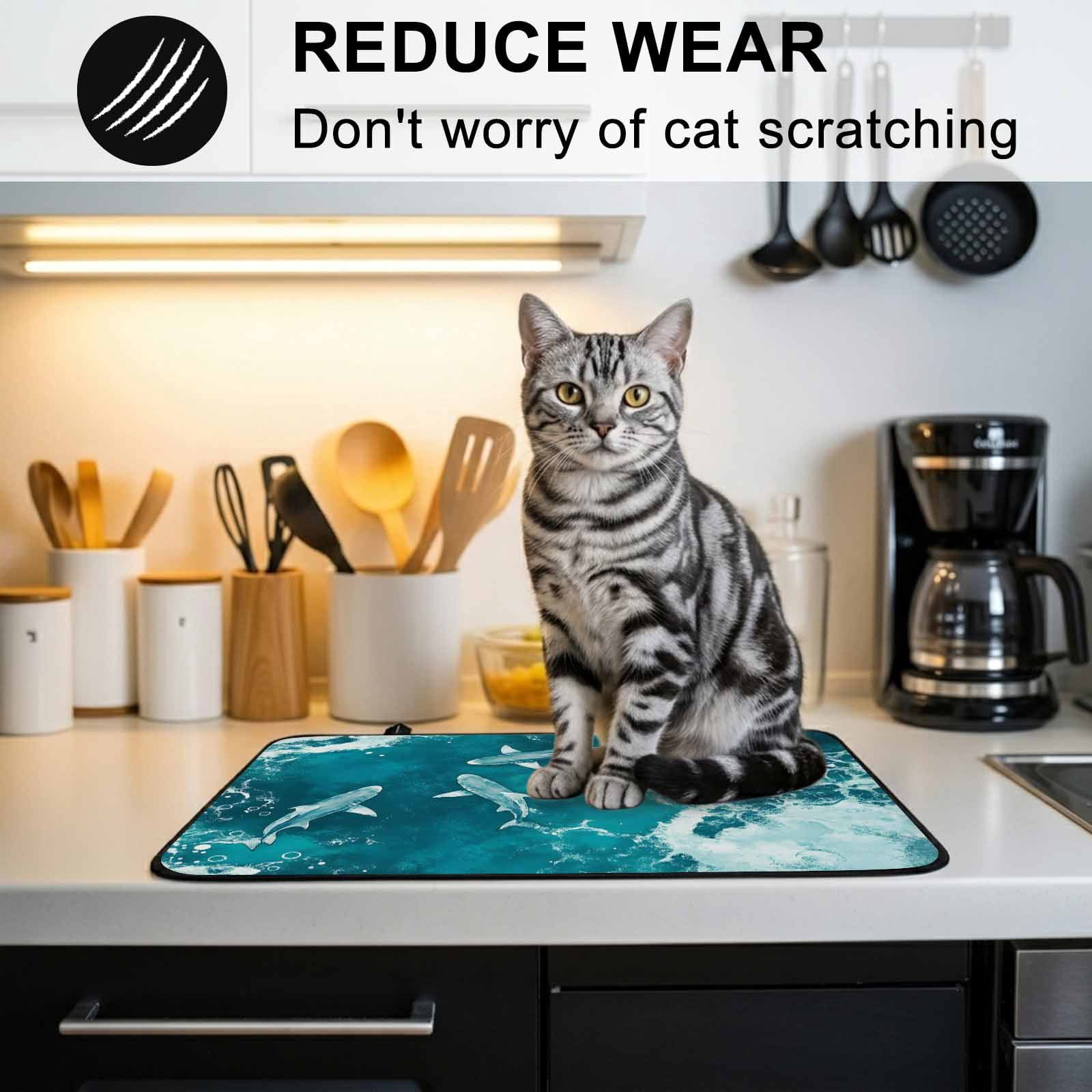 Teal Green Ocean Shark Stove Top Cover for Electric Stove, Heat-proof & Non Slip Glass Top Stove Cover Protector, Coastal Wave Summer Beach Kitchen Flat Cooktop Rubber Mat 24x21 Inches