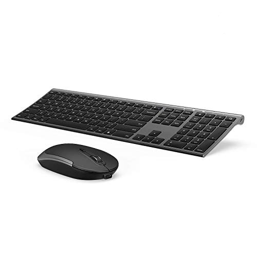 Teclado y ratón inalámbricos, combo compacto y silencioso de tamaño completo con receptor USB nano recargable- Gris oscuro
