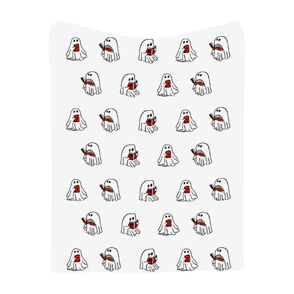 XHKUYI Halloween Ghost Reading Book Blanket 51.2 × 39.3 inch, Soft Flannel Throw Blanket with Ghosts Reading Book Pattern, Halloween Decoration Gift for Living Room Couch Sofa Bed