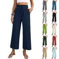 thumbnail image 7 of Women's High Waisted Wide Leg Cropped Pants Casual Drawstring Elastic Waist Capri Pants with Pockets, 7 of 7