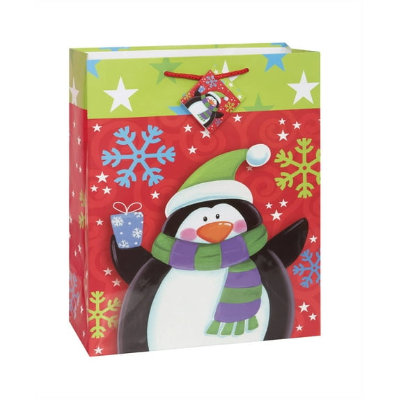 Large Penguin Snowflakes Holiday Gift Bag