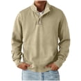 thumbnail image 2 of LEKWK Button Neck Sweatshirt for Men Stand Collar Long Sleeve Pullover with Ribbed Cuffs and Hem Soft Relaxed Fit Casual Top for Travel Lounge Outdoor Work and Everyday Layering, 2 of 5