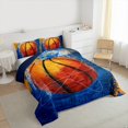 thumbnail image 4 of Manfei Kids Cartoon Basketball Bedding Comforter Set, Oil Printing Art Twin Comforter Sets, Blue Orange Cartoon Reversible Bedding Set, Luxury Bedroom Decor, 2pcs, 4 of 9
