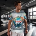 thumbnail image 3 of Wukai Travel Around The World Print Men's Short-Sleeved Mesh T-Shirt,Quick-Dry Short Sleeve Workout T-Shirt-Small, 3 of 8