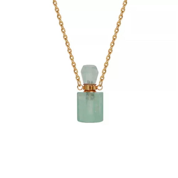 GKNET Natural Quartz Crystal Perfume Bottle Pendant Chakra Point Stone Necklace Amulet-#1 Green Fluorite Quartz