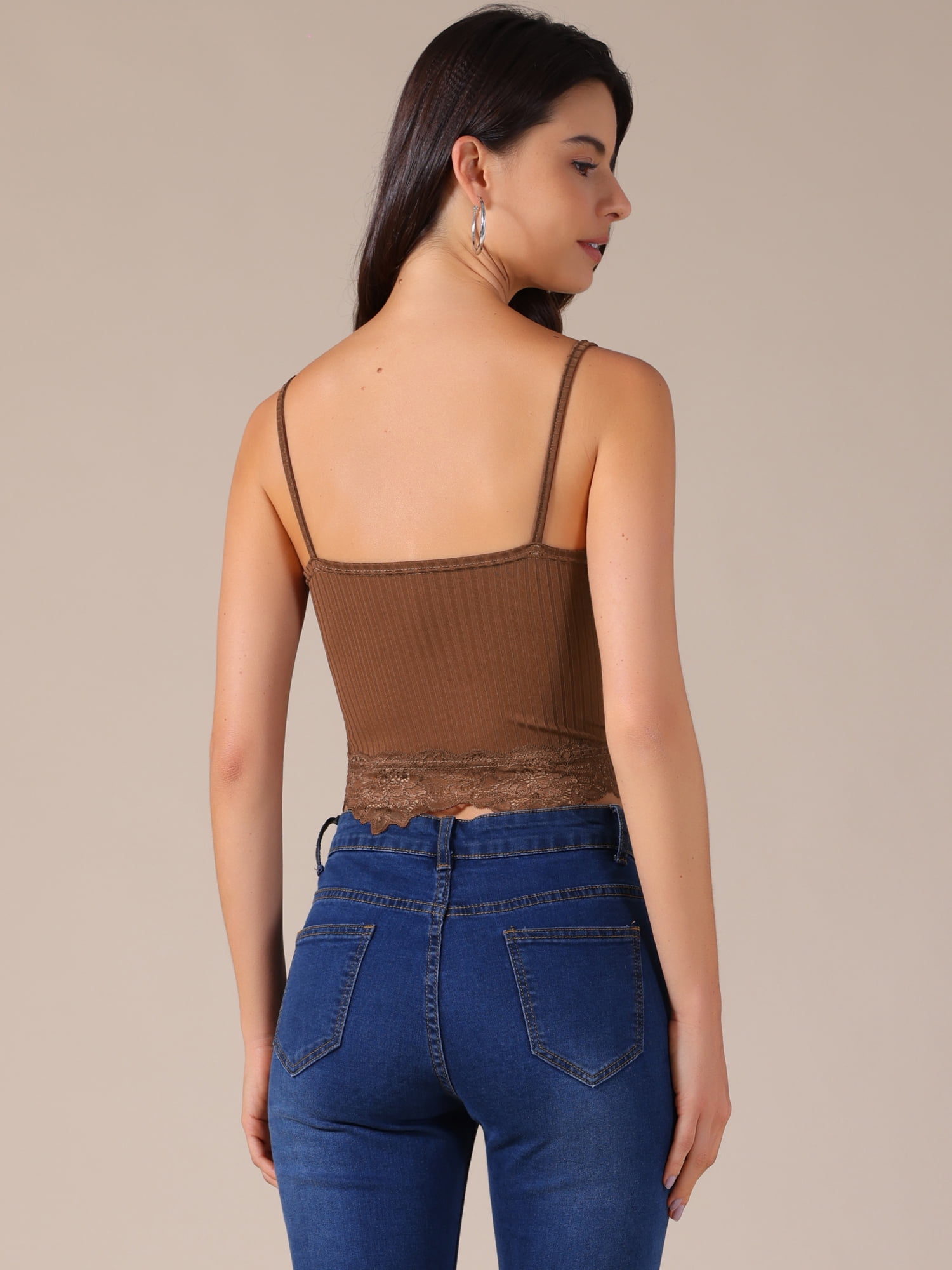DARING DIVA Women's Lace Crop Lace Bralettes Y2k Patchwork Tank Top XL Brown
