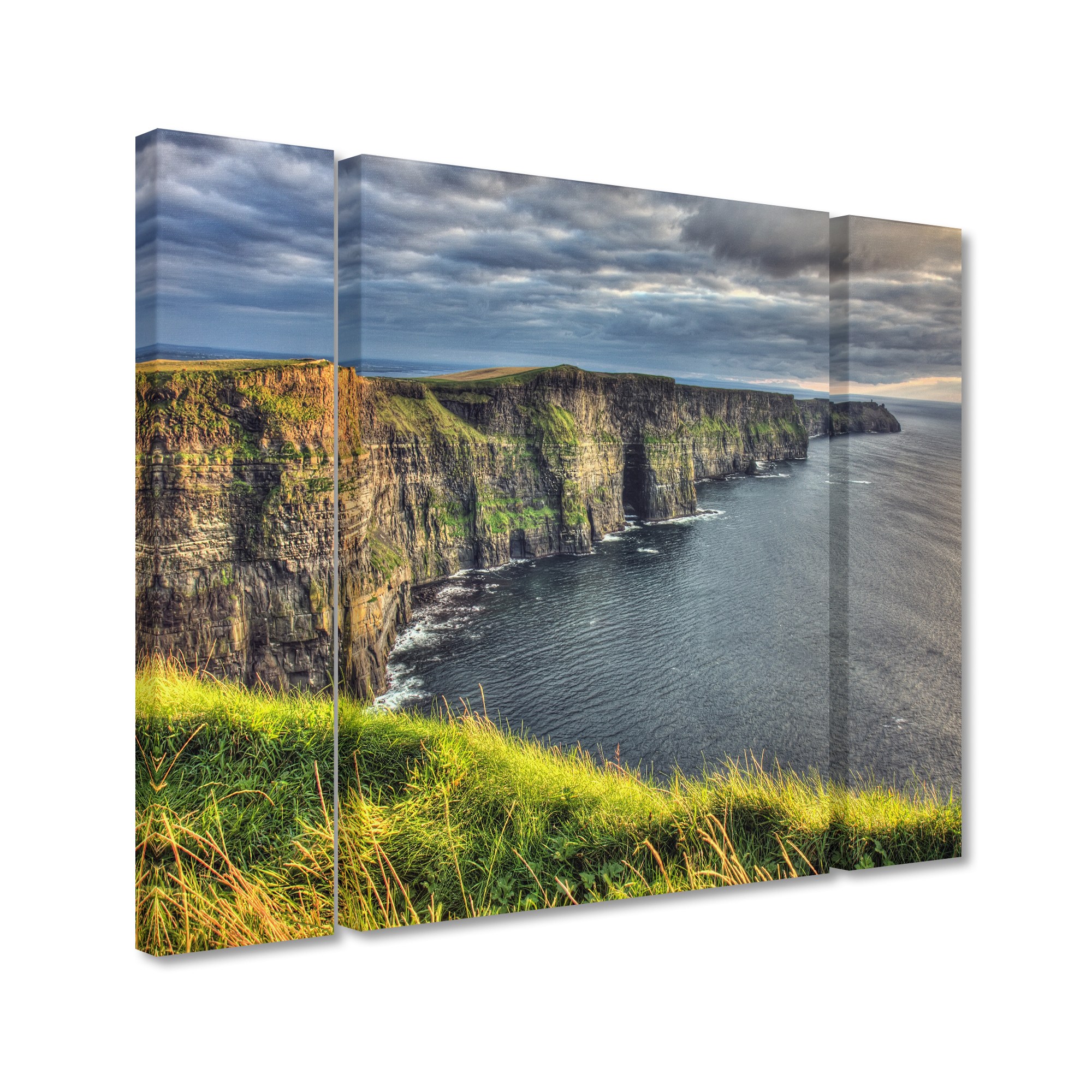 Trademark Fine Art "Cliffs of Moher Ireland" Canvas Art by Pierre Leclerc Three Panel Set
