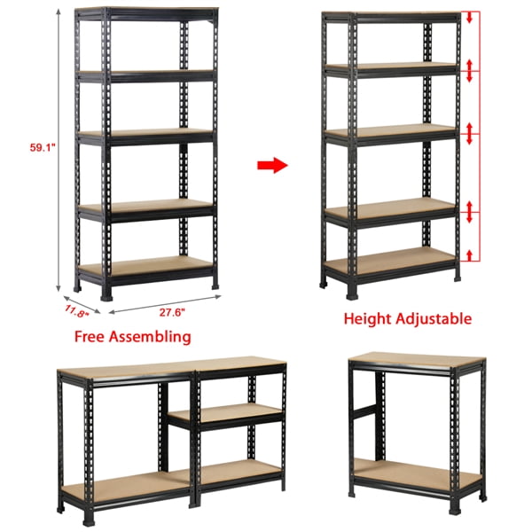 Alden Design 3 Pack 5 Tiers Metal Storage Shelf, Black