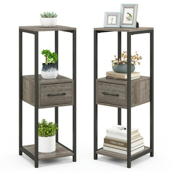 GVN Plant Rack, Plant Stand Plant Shelf,3 Tier Tall Metal Plant Stand with Drawer for Balcony Office-Gray