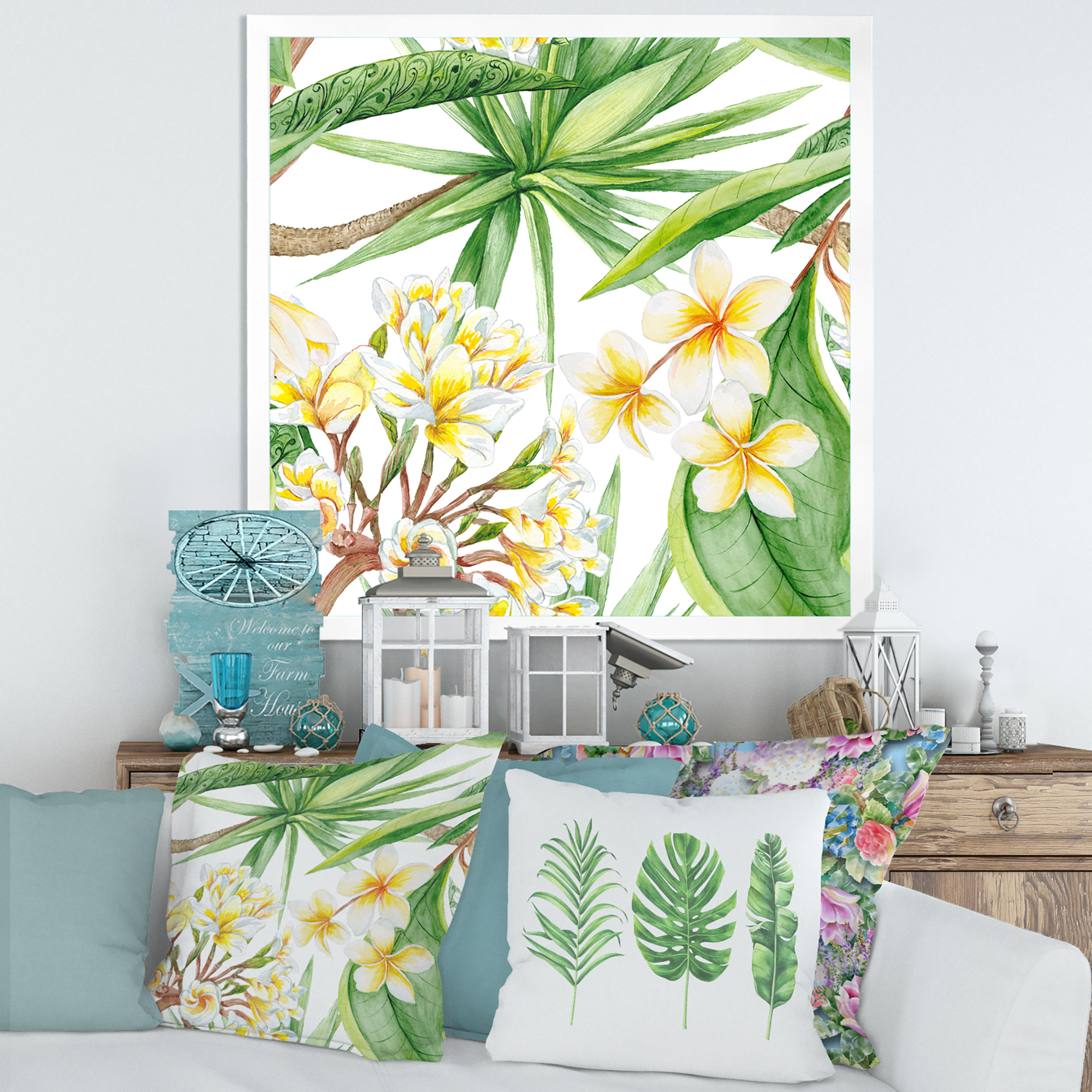 Designart 'Yellow Flowers and Tropical Foliage I' Modern Framed Art Print
