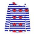 thumbnail image 4 of Penkiiy Womens Valentine Day Sweatshirt Off-shoulder Shirt Hearts Striped Graphic Long Sleeve Pullover Tops S Blue, 4 of 5
