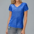 thumbnail image 4 of Xixinqiwan Women's New Solid Color Sequin Glitter Flower Short Sleeve V-neck Top T-shirt, 4 of 9