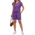 thumbnail image 6 of MOSHU Womens Pajamas Sets V Neck Tops and Drawstring Shorts Sets with Pockets Two Piece Lounge Sets Oufits, 6 of 12