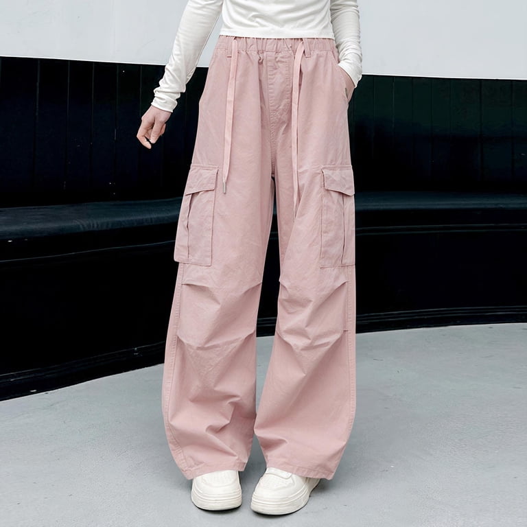 Girls Parachute Pants Teens Wide Leg Cargo Pants Dance Streetwear