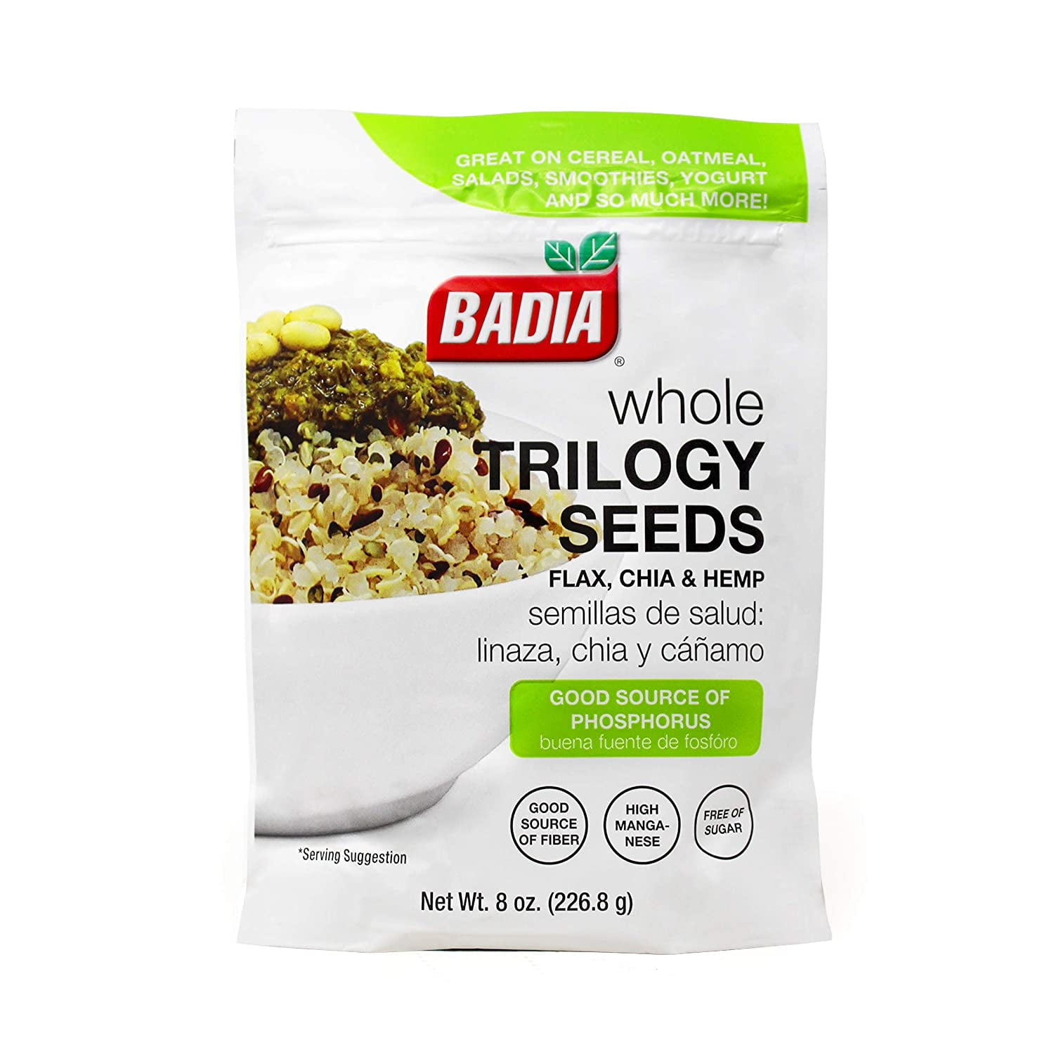 8 oz Badia Bag Whole TRILOGY Seeds / Flaxseed, Chia & Hemp Pack of 8