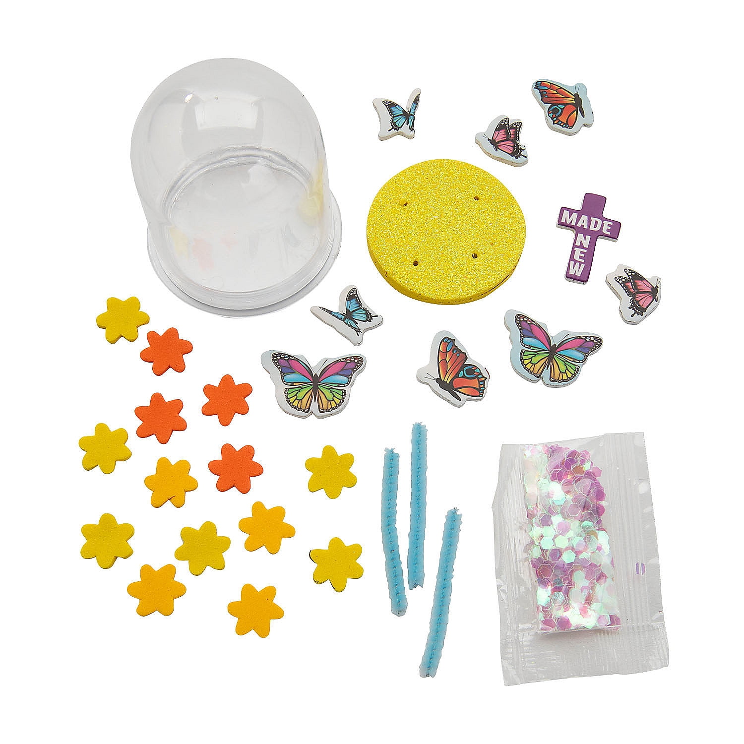 Fun Express Religious Spring Butterfly Glitter Globe Craft Kit - Colorful DIY Easter Craft Perfect for Kids Religious-Themed Spring Activity - 12 pieces