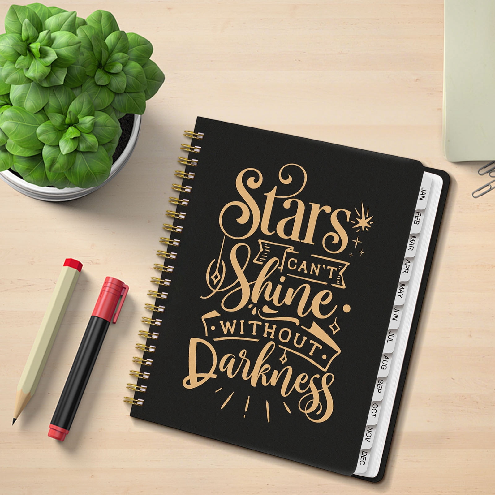 Tuvgenk Spiral Notebook A4 Black Subject Notebook Thick Stars Travel Diary with Separating Pages