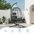 thumbnail image 3 of SWITTE 1-Person Metal Patio Swing Egg Chair with Stand and Footrest with Gray Cushions, 3 of 5