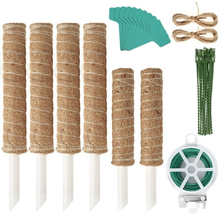 

Kuphy Coir Totem Plant Support Kit Natural Coco Coir Sticks Set Stackable Moss Pole Kit with Plant Tags Ties Twine Self Cutting Cord