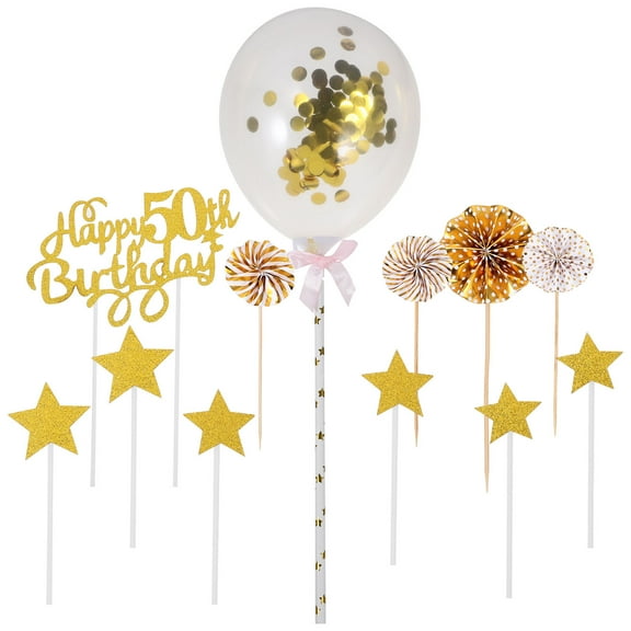 Raindrops Golden Happy 50th Birthday Cake Topper Exquisite Glitter Decor for Parties and Weddings 1 Set
