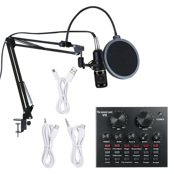 Multifunctional Live Sound Card & BM800 Suspension Microphone Kit  Broadcasting Recording Condenser Microphone Set Intelligent Volume  Adjustable Audio