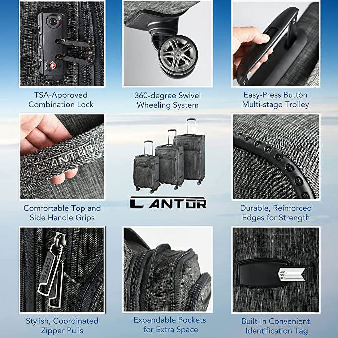 Cantor 20" Adult 3 Piece Softside Spinner Lightweight Luggage Set, Gray