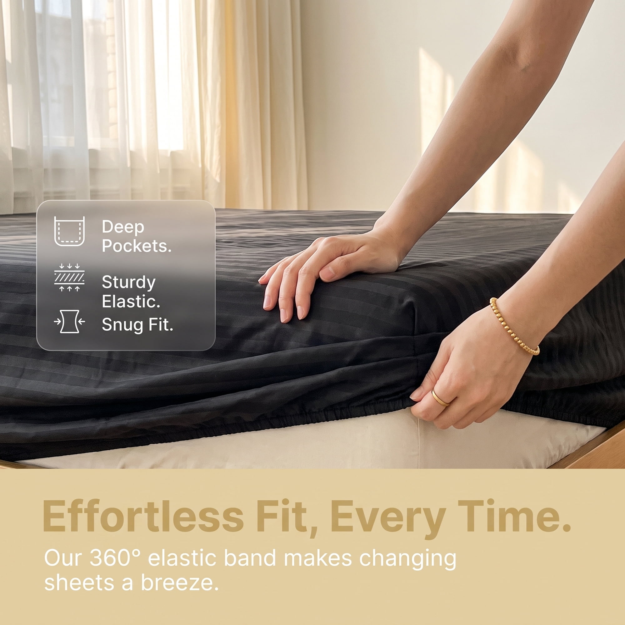 Unique Bargains Fitted Polyester Stripes Bed Sheets Not Easy to Fade 60.2"x79.9" Black