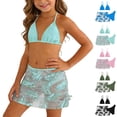 thumbnail image 5 of Tisuna 3 Pieces Swimwear For Girls Child Solid Color Halter Bikini Set With Floral Print Skirt Swimsuit Cute Stylish Teen Girls Summer Beach Seaside Bathing Suit Mint Green Size 15-16 Years, 5 of 7