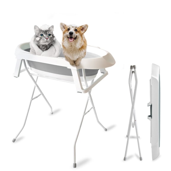 2 in 1 Dog Bath Tub Dog Washing Station for Bathing and Grooming, Elevated Collapsibles Foldable Portable Shower Bathtub for Small Dogs Cats Pet, Indoor and Outdoor, Load-Bearing 44 lbs