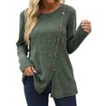 thumbnail image 3 of Hubery Women Long Sleeve Crew Neck Tunic Tops Buttons Side Fall Ribbed Knit Shirts, 3 of 5