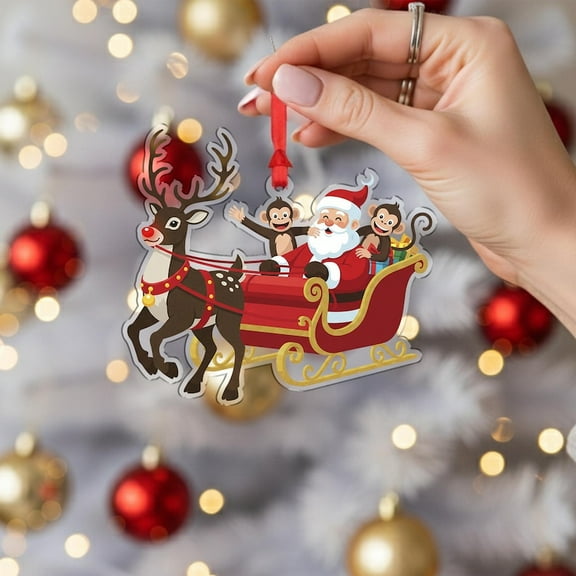 ViciArt Santa Sleigh Acrylic Christmas Ornament – UV Printed Double-Sided Holiday Tree Decor