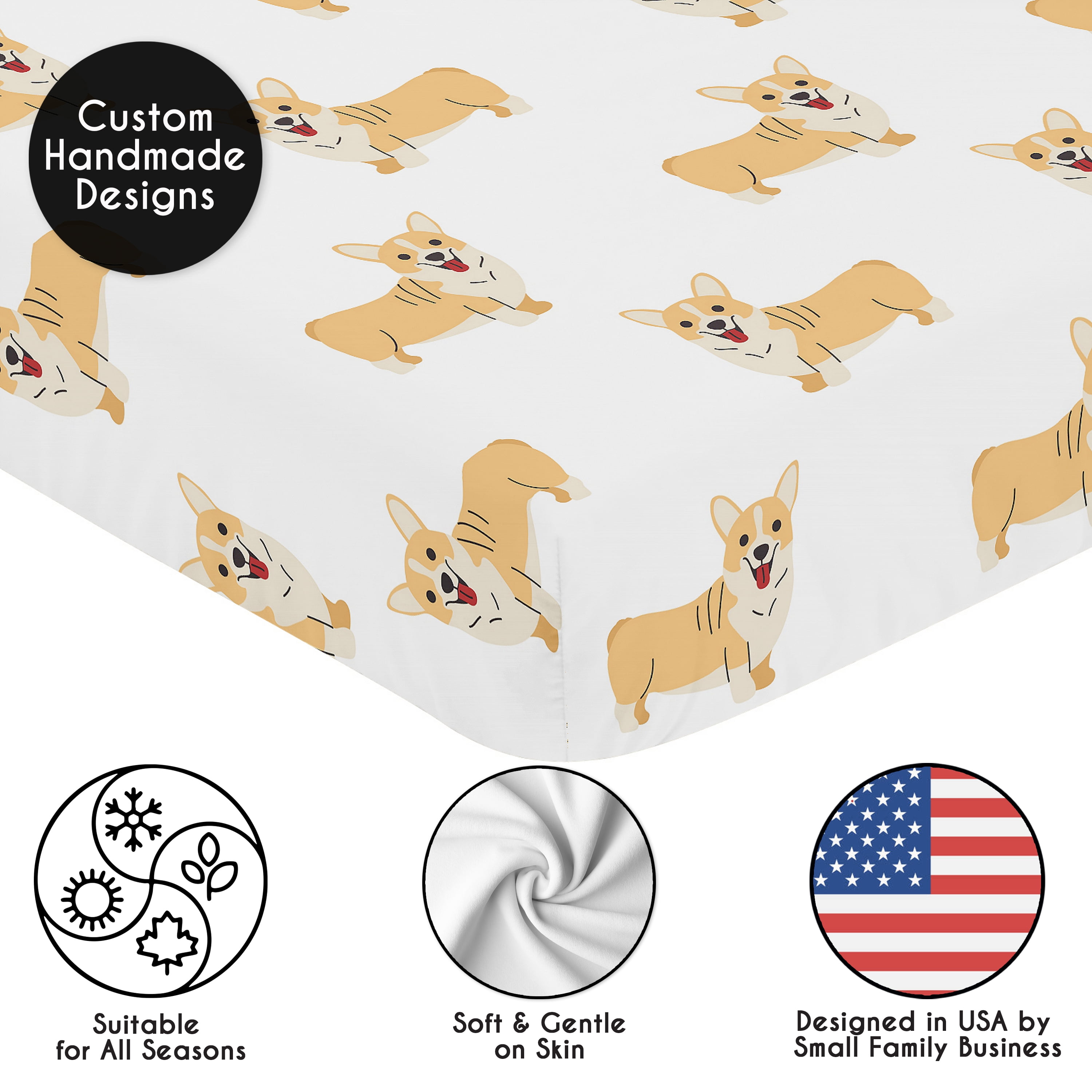 Sweet Jojo Designs Cartoon Puppy Corgi Dog Boy, Girl, Unisex/Gender Neutral Fitted Crib Sheet