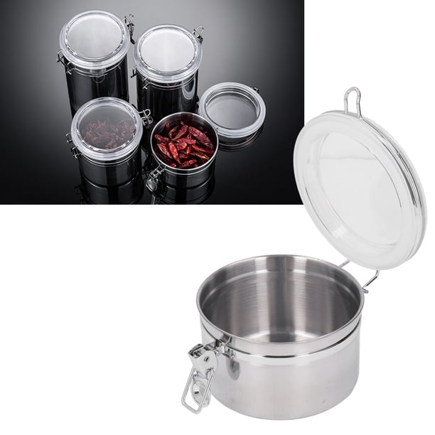 Recipiente De Acero Inoxidable, Frasco De Almacenamiento Hermético Con Tapa Transparente Para Galletas De Harina De Fruta Seca Leche En Polvo Té Café Sellado Contenedor De