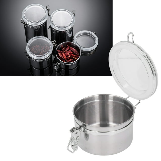 Recipiente De Acero Inoxidable, Frasco De Almacenamiento Hermético Con Tapa Transparente Para Galletas De Harina De Fruta Seca Leche En Polvo Té Café Sellado Contenedor De