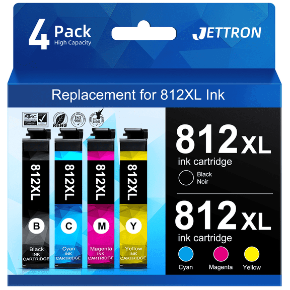 812 XL Ink Cartridge compatible for Epson 812 812XL T812 Ink for Epson Workforce Pro WF-7820 WF-7840 Printer (4-Pack)