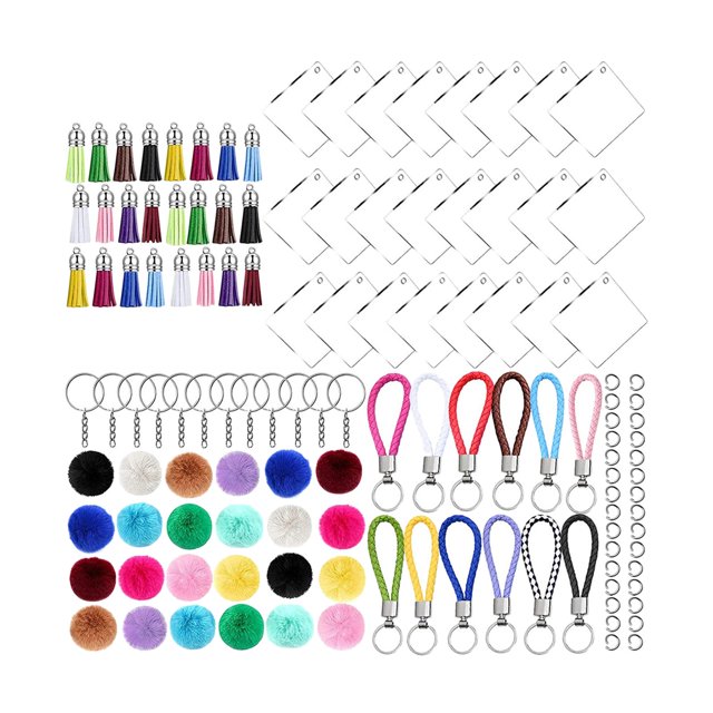 Kit de fabricación de manualidades Sunnimix 126 piezas 12 anillos de llavero 12 tejidos 30 anillos acrílicos