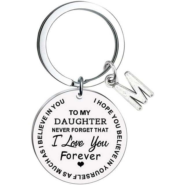 FcBaudy Keychains for Women,Wallet Keychain,Car Keychain,Cute Keychain To My Daughter Message Keychain Stainless Steel Initial Last Name 26 Letter Family Inspirational Keychain Gift letter keychain