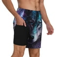 thumbnail image 3 of Picia Purple Sky Wolf pattern Mens Swim Trunks with Compression Liner Stretch Beach Shorts Quick Dry with Zipper Pockets No-Chafing Board Shorts-XX-Large, 3 of 9