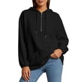 thumbnail image 4 of Women's Half Zip Hooded Sweatshirt Long Sleeve Loose Casual Pullover Hoodie with Pockets Solid Color Tops for Autumn Winter Wear Black, 4 of 9
