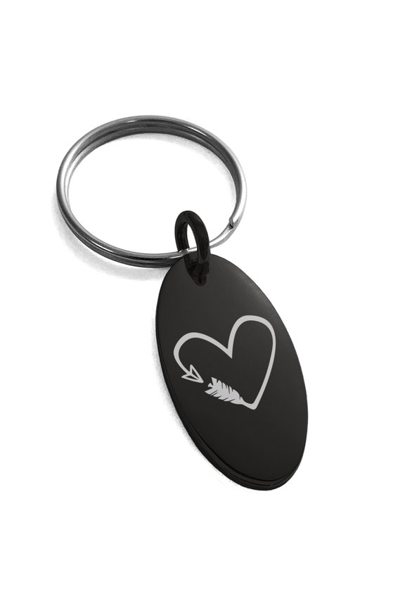 Stainless Steel Love Arrow Heart Engraved Small Oval Charm Keychain Keyring