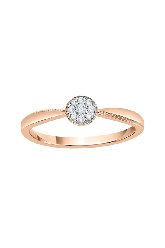 Diamond Cluster Engagement Ring in 10K Rose Gold (1/20 cttw) (I-Color, SI3-I1 Clarity) (Size-9.5)