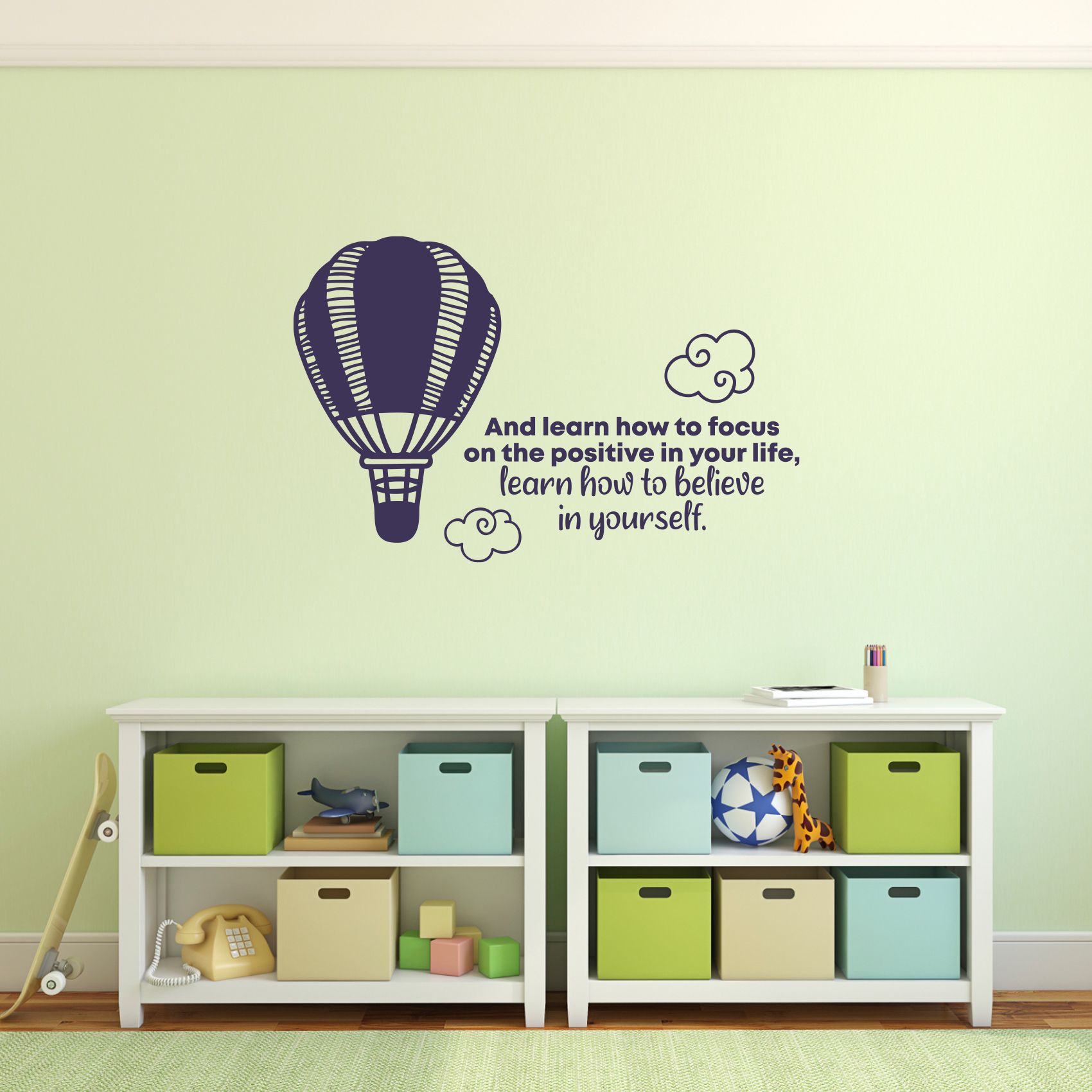 Positive Hot Air Balloon Life Quote Cartoon Quotes Decors Wall Sticker