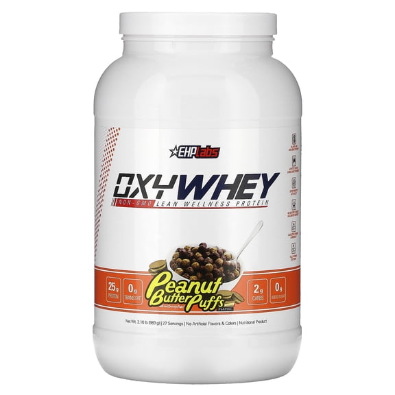 EHPlabs OxyWhey Lean Whey Protein Powder - 25g of 100% Pure, Lean, Non-GMO Whey Protein Blend, Post Workout Fitness & Nutritional Shakes, Smoothies, Baking & Cooking - 27 Serves (Peanut Butter Puffs)