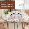 thumbnail image 4 of Easter Bunny Round Tablecloth, Fitted Table Cover with Elastic for 55"-60" Round Tables, Colorful Eggs Cute Rabbit Grey Country Wooden Table Cloth Outdoor Indoor Dinning Party Waterproof Tablecloths, 4 of 7