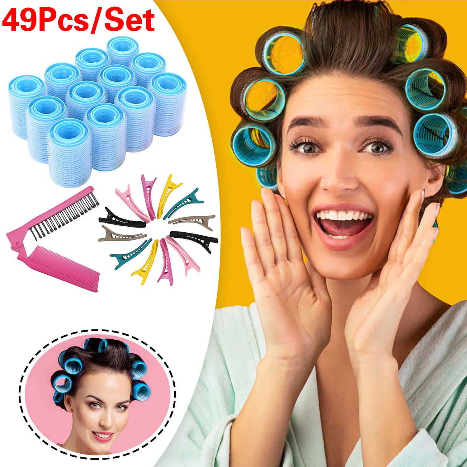 49Pcs/Set Self Grip Hair Rollers Set, with Hairdressing Curlers (Large