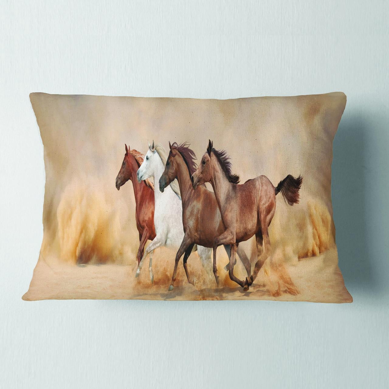 Designart Herd Gallops in Sand Storm - Landscape Photography Throw Pillow - 12x20