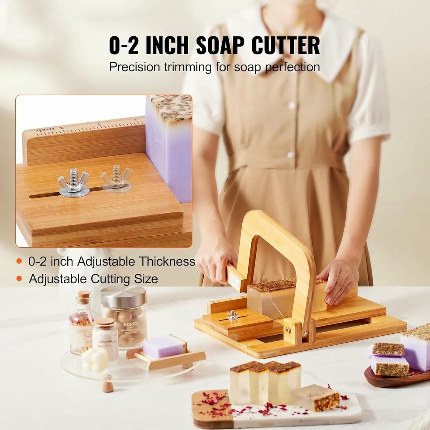 Natural bamboo soap cutter, wooden soap cutter, smooth and flat surface, multi-purpose handmade soap bar cutter, suitable for soap bars and candles.