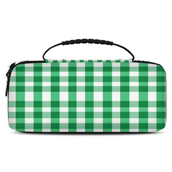 Herdesigns Green and White Checkered Carry Case Compatible with Nintendo Switch 2017 & Oled 2021, with 20 Game Card Slots, Plaid Design Portable Travel Carrying Case Pouch for Accessories & Games